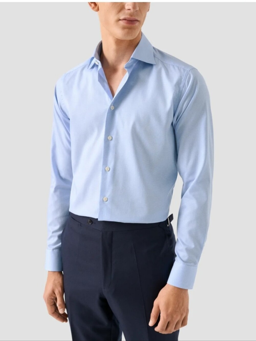 Eton Mens Light Blue Geometric Light Cotton Dress Shirt Large 42 16.5